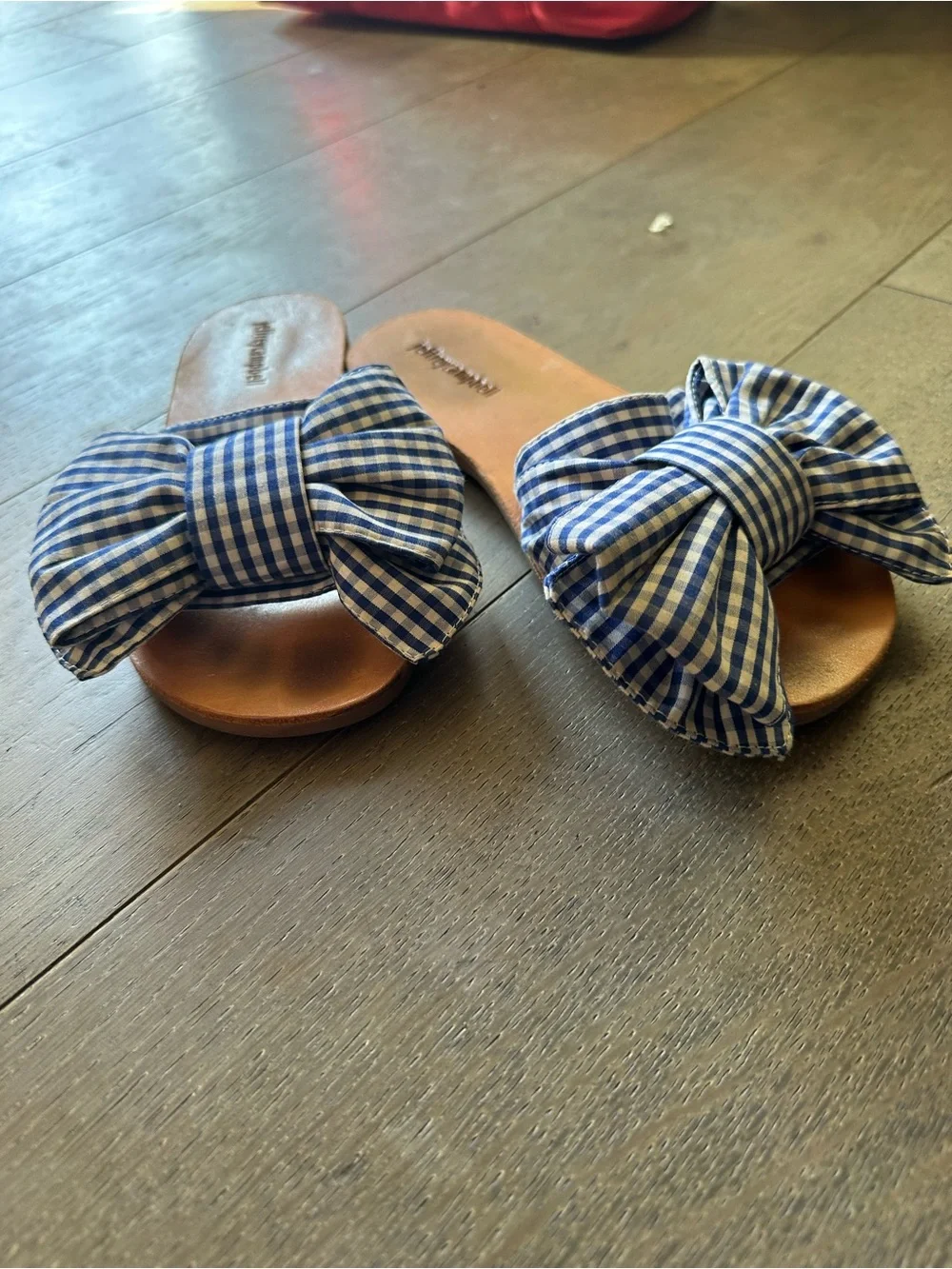 Jeffrey Campbell Blue Gingham Bow Slide Sandals Size 8.5